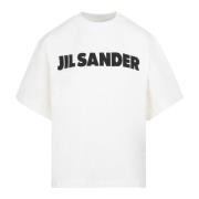 Jil Sander Vit T-shirt med Svart Logotyp White, Dam