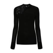 Ermanno Scervino Svart Blommig Spetsstickad Tröja Black, Dam