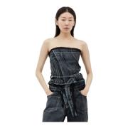 Ottolinger Denim Lace-Up Tube Top Black, Dam