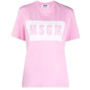 Msgm Rosa Logo Print T-shirt Pink, Dam