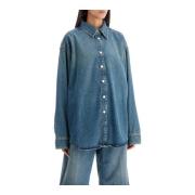 Haikure Oversized Denim Skjorta med Tryckknapp Blue, Dam