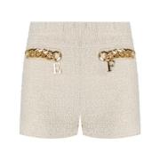 Elisabetta Franchi Guld Kedja Tweed Shorts White, Dam