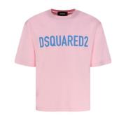 Dsquared2 Logo Print T-shirt i Ljusrosa och Himmelblå Pink, Herr