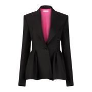 Nina Ricci Wool Gabardine Peplum Blazer Black, Dam