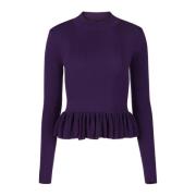 Nina Ricci Ruffle Peplum Sweater i Lila Purple, Dam