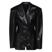 Andamane Svart Läder Peak Lapel Jacka Black, Dam