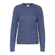 Kaffe Blå Indigo Stickad Pullover Tröja Blue, Dam