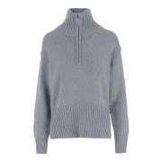 Allude Wool Cashmere Sweater High Collar Zipper Blue, Dam