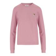 Maison Kitsuné Bomull Crew Neck Sweatshirt Logo Detalj Pink, Dam