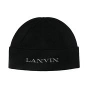 Lanvin Svart Stickad Broderad Logohatt Black, Dam