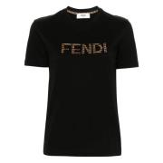 Fendi Paljett Broderad Crew Neck T-shirt Black, Dam