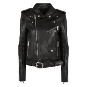 PINKO Biker Style Läderjacka Black, Dam