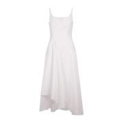 Alexander McQueen Vit Bomullspoplin Midi Klänning White, Dam