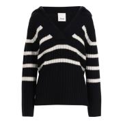 Allude Randig Ull Cashmere V-ringad Tröja Black, Dam