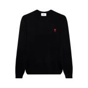 Ami Paris Röd Crewneck Tröja med Ami de Coeur Brodyr Black, Herr