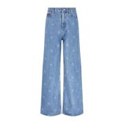 Martine Rose Blå Wide Leg Jeans med All-Over Print Blue, Herr