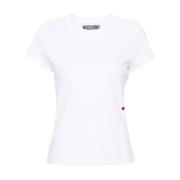 Moschino Hjärtbroderad Crew Neck Top White, Dam