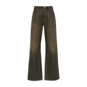 Pinko Brun Denim Straight Leg Byxor Brown, Dam