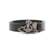 Vivienne Westwood Svart Läder Orb Spänne Bälte Black, Dam