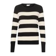 Kaffe Randig Stickad Tröja Svart / Turtledove Stripe Black, Dam