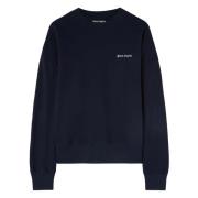 Palm Angels Blå Crewneck Sweatshirt med Vitt Logotyp Blue, Herr