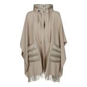 Herno Ficka Nylon Ull Poncho Beige, Dam