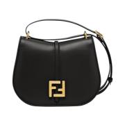 Fendi Lång Flap Läder Axelväska Black, Dam