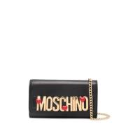 Moschino Svart Läder Clutch med Kedja Black, Dam