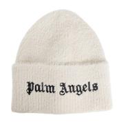 Palm Angels Broderad Logga Ribbstickad Mössa White, Herr