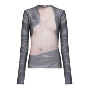 Balmain Trompe l`oeil Tulle Top Multicolor, Dam