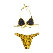 Reina Olga Blommig triangelbikini med volanger Yellow, Dam