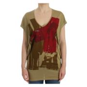 Costume National Grn Multicolor Print V-ringad Tee Green, Dam