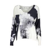 Desigual V-ringad Pullover med Kontrastdetaljer i Vit Multicolor, Dam