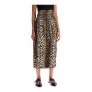 Ganni Leopard Print Smocked Cotton Midi Skirt Multicolor, Dam