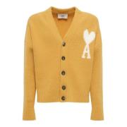 Ami Paris Gul Alpacka Cardigan med Ami de Coeur Monogram Yellow, Herr