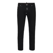 Philipp Plein Svarta Skinny Denim Jeans Nitar Logotyp Black, Herr