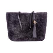 Ralph Lauren Svart Straw Tote Väska Black, Dam