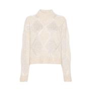 Brunello Cucinelli Paljett Diamant Hög Hals Jumper Beige, Dam