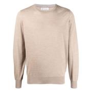 Brunello Cucinelli Lyxig Ull Cashmere Crew-Neck Tröja Beige, Herr