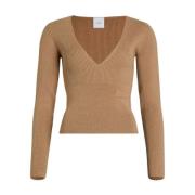 Patou Beige Ull Ribbstickad Sweater Brown, Dam