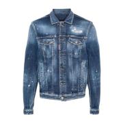 Dsquared2 Denim Distressed Paint Splatter Jacket Blue, Herr