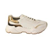 Dolce & Gabbana Vit Guld Läder Casual Sneakers White, Herr