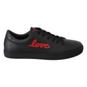 Dolce & Gabbana Elegant Läder Sneakers med Röda Accenter Black, Dam