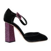 Dolce & Gabbana Kristall Mary Janes Skor i Sammet Black, Dam