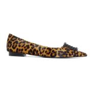 Roberto Festa Leopard Ponyhair Balettskor Kristallspänne Beige, Dam