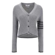 Thom Browne Stilfull Stickad Cardigan Tröja Gray, Dam