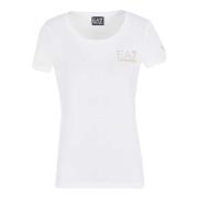 Emporio Armani EA7 Paillett Logo Crew Neck T-Shirt White, Dam