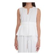 Emporio Armani V-ringad Flared Crêpe Bältes Top White, Dam