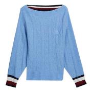 Tommy Hilfiger Stiligt Rundhalsstickat Blue, Dam