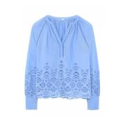 Gustav Feminin Blus med Spetsdetalj Blue, Dam